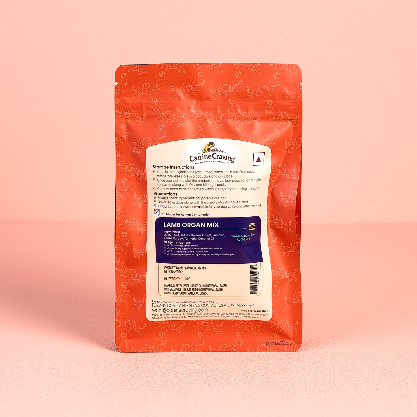 Canine Craving Dehydrated Lamb Organs Mix - 70g