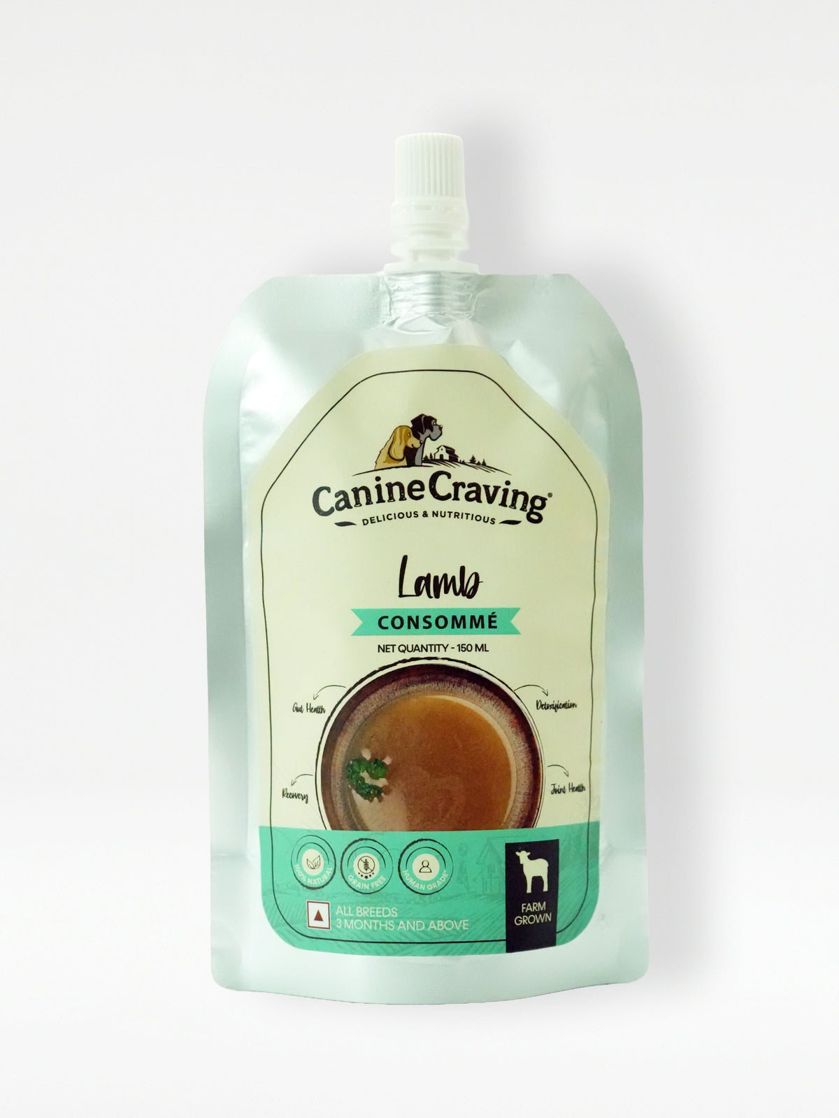 Canine Craving Lamb Broth 150 ml pouch, front view