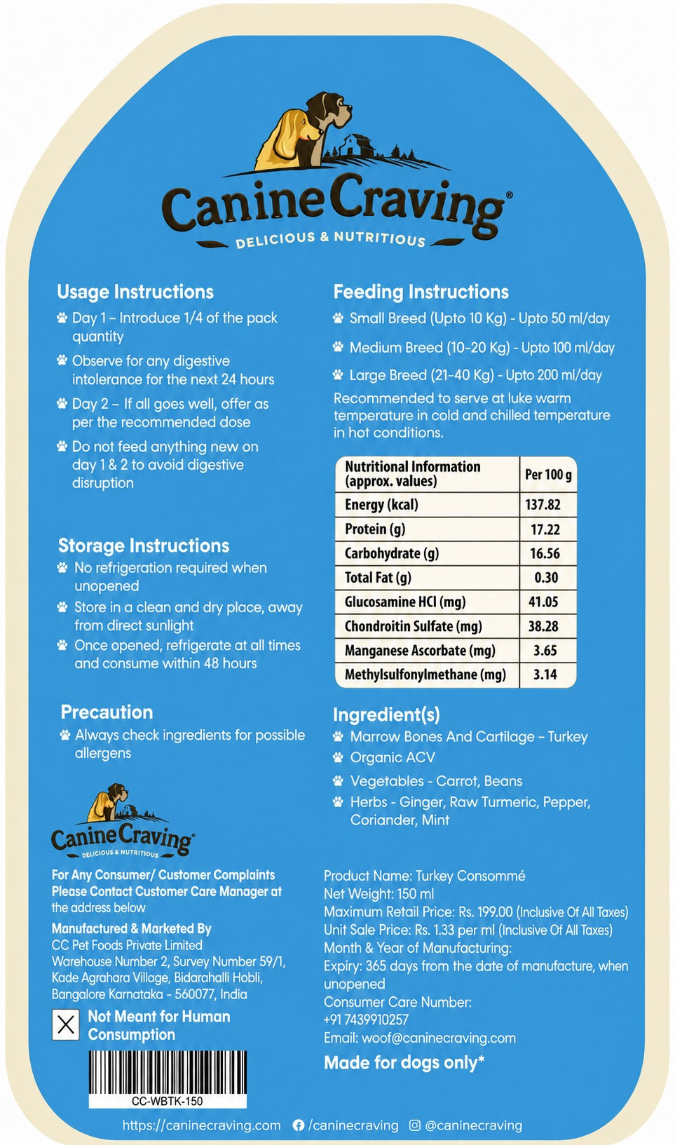 Turkey Broth for Dogs - 150 ml Usage Instruction