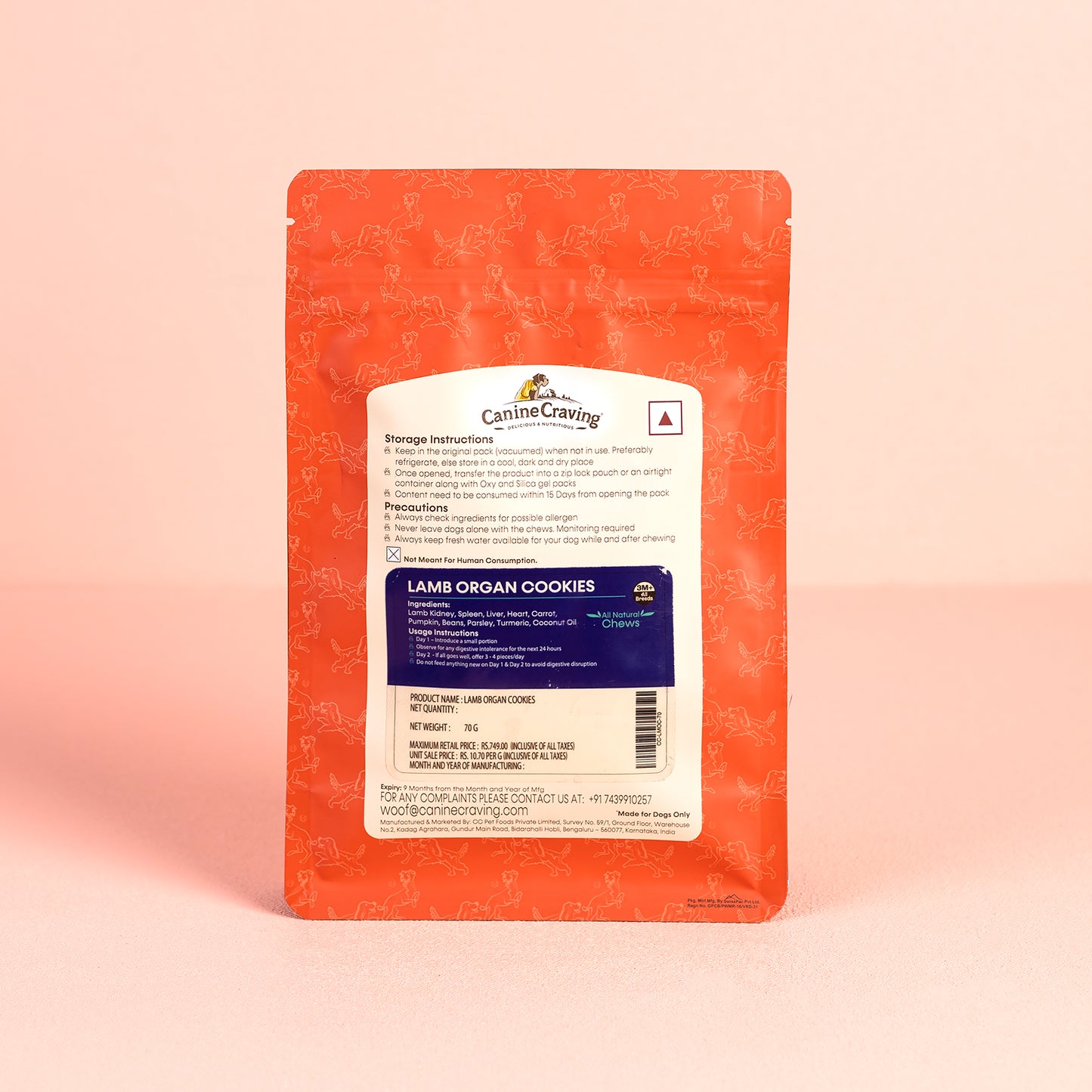 Canine Craving Dehydrated Lamb Organ Cookies - 70g