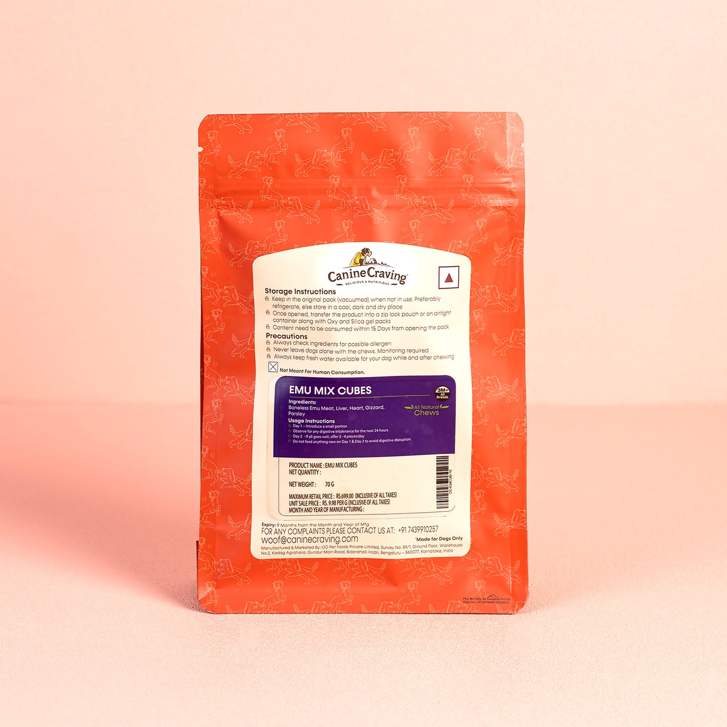 Canine Craving Dehydrated Emu Mix Cubes - 70g