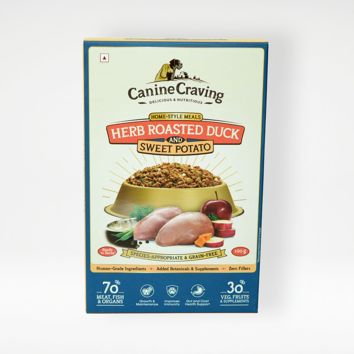 Canine Craving Herb Roasted Duck and Sweet Potato fresh meal pack, front view