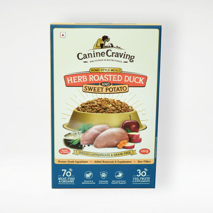Canine Craving Herb Roasted Duck and Sweet Potato fresh meal pack, front view