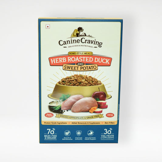 Canine Craving Herb Roasted Duck and Sweet Potato fresh meal pack, front view