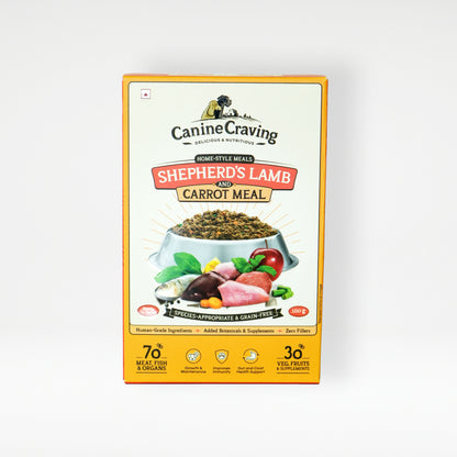 Canine Craving Shepherd's Lamb and Carrot Meal fresh meal pack, front view