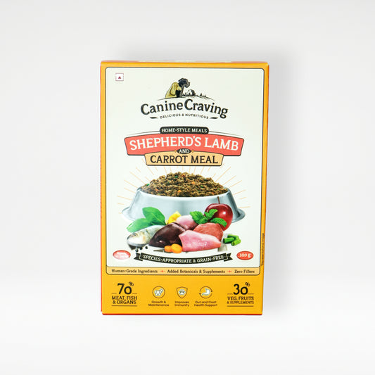 Canine Craving Shepherd's Lamb and Carrot Meal fresh meal pack, front view