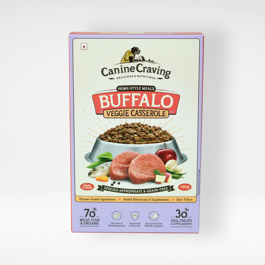 Canine Craving Buffalo Veggie Casserole fresh meal pack, front view
