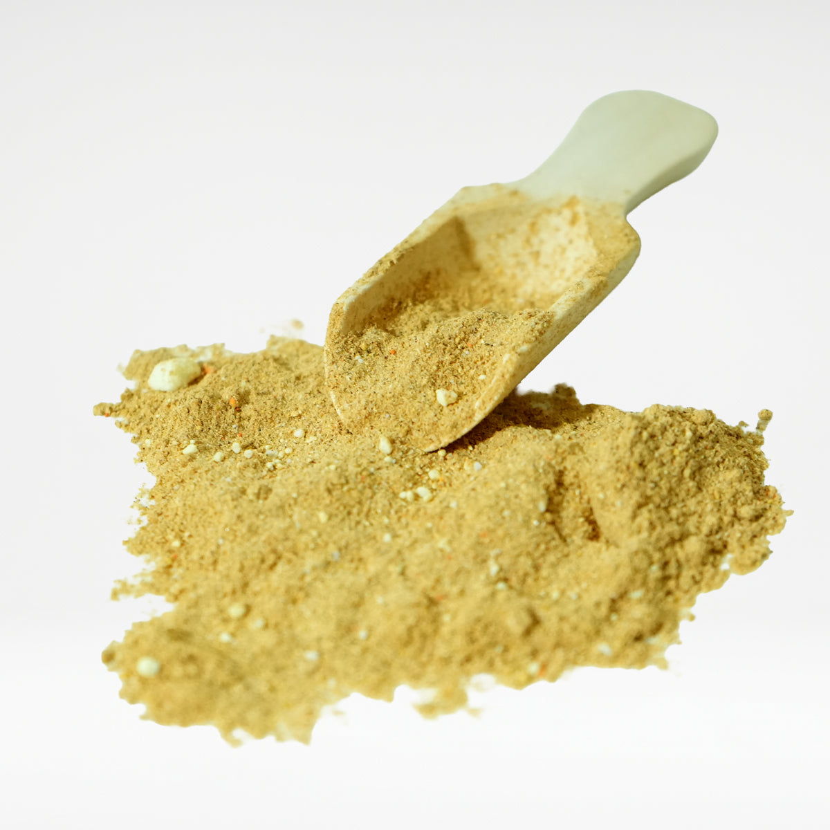 Holistic Gut & Microbiome Care dog supplement powder close-up with wooden scoop