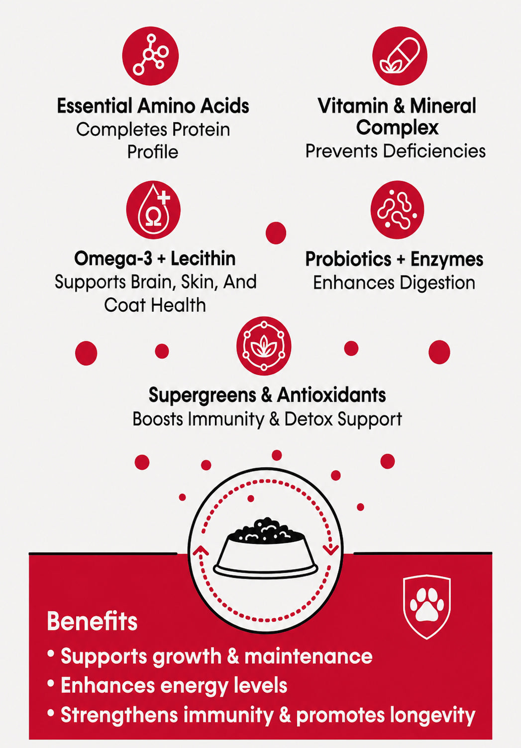 Meal Balancer Formula dog supplement key benefits infographic
