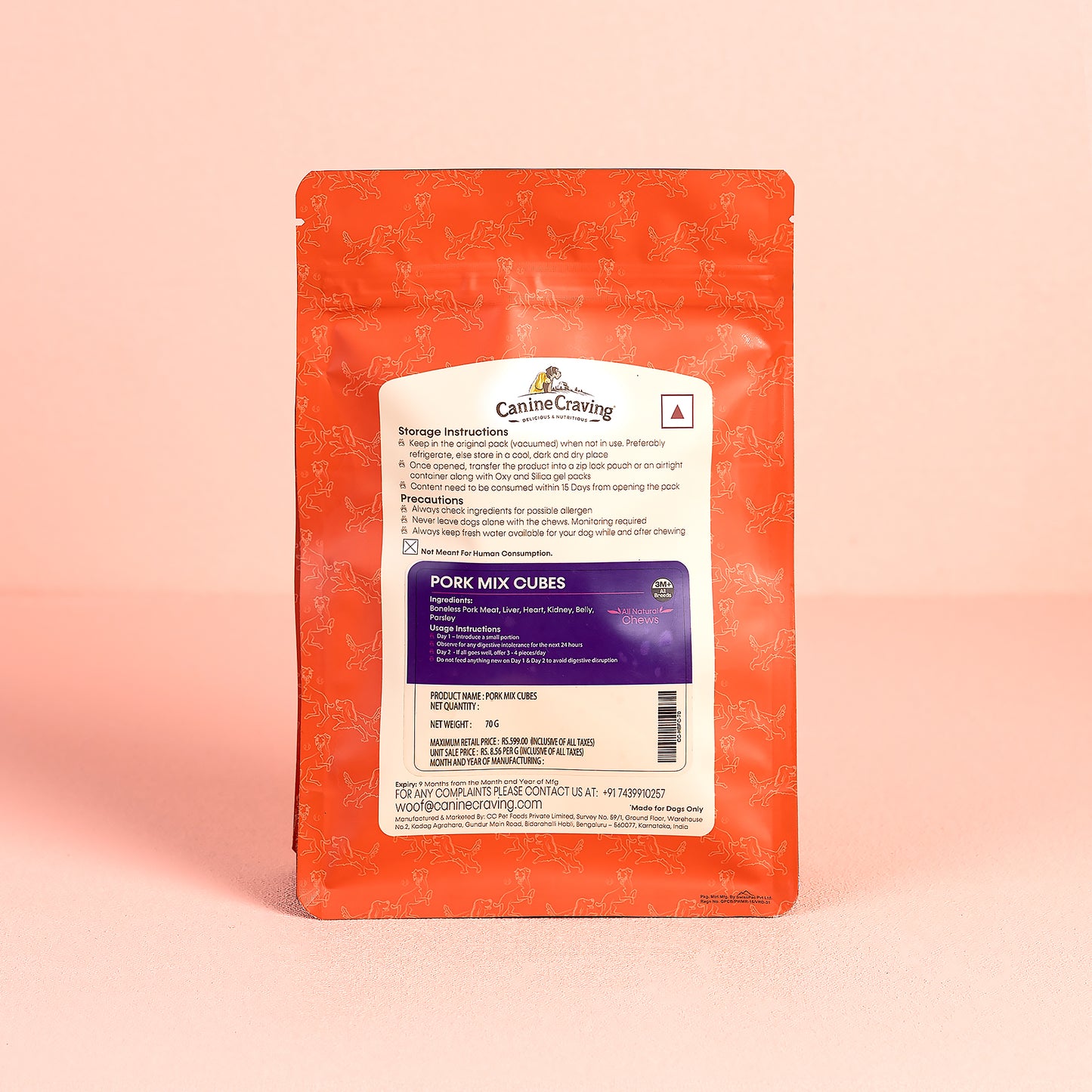 Canine Craving Dehydrated Pork Mix Cubes - 70g