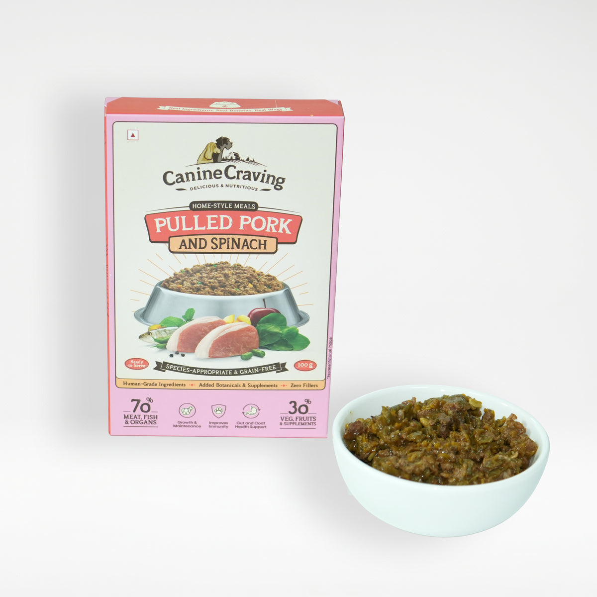 Pulled Pork and Spinach for Dogs (Fresh Meal)