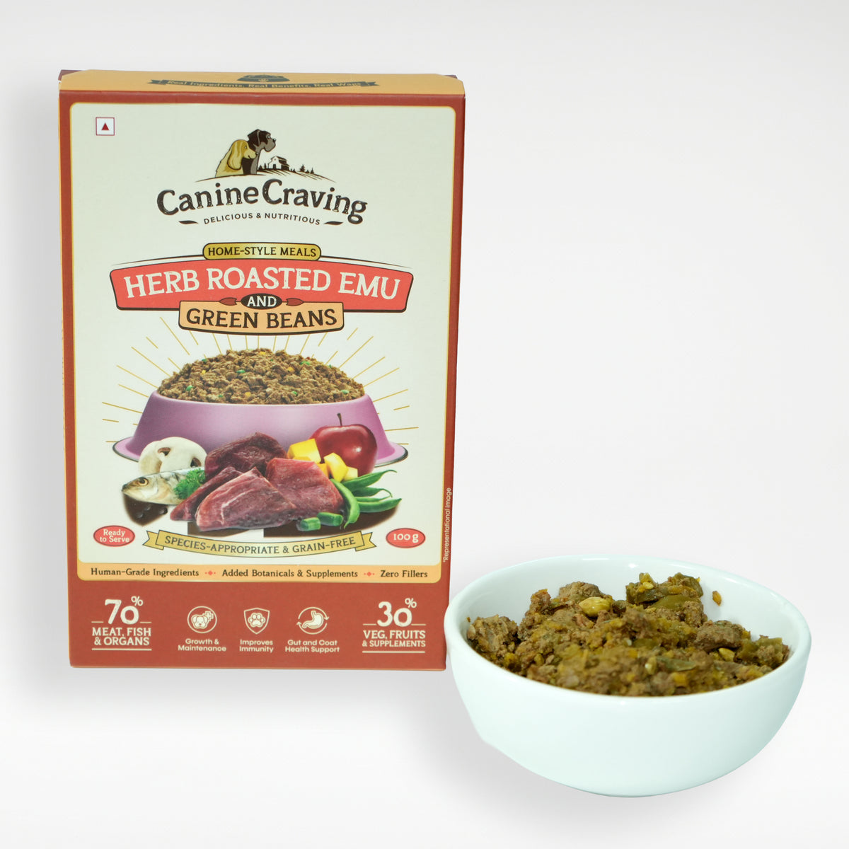 Herb Roasted Emu and Green Beans for Dogs (Fresh Meal)